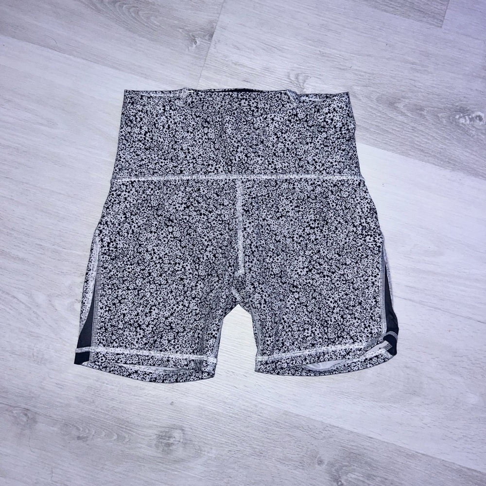 lululemon athletica High Waist Black and White Floral Shorts